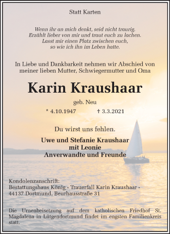 Traueranzeige von Karin Kraushaar 