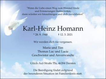 Traueranzeige von Karl-Heinz Homann von Ruhr Nachrichten und Dorstener Zeitung