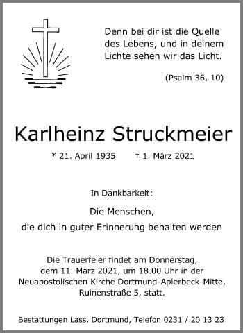 Traueranzeige von Karlheinz Struckmeier 