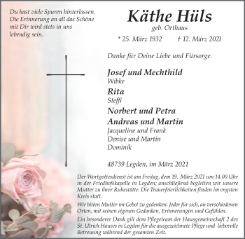Traueranzeige von Käthe Hüls von Münstersche Zeitung und Münsterland Zeitung