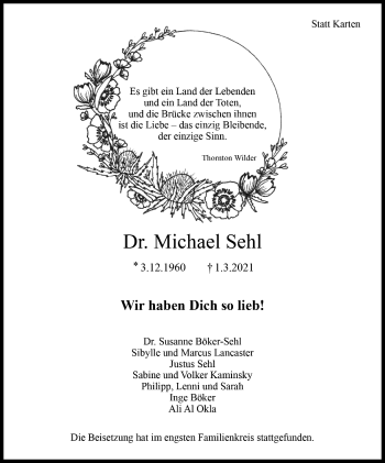 Traueranzeige von Michael Sehl von Hellweger Anzeiger
