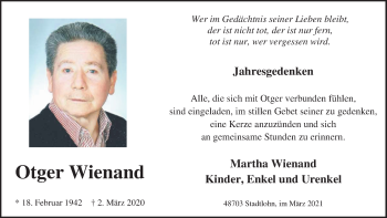 Traueranzeige von Otger Wienand von Münstersche Zeitung und Münsterland Zeitung
