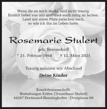 Traueranzeige von Rosemarie Stulert 