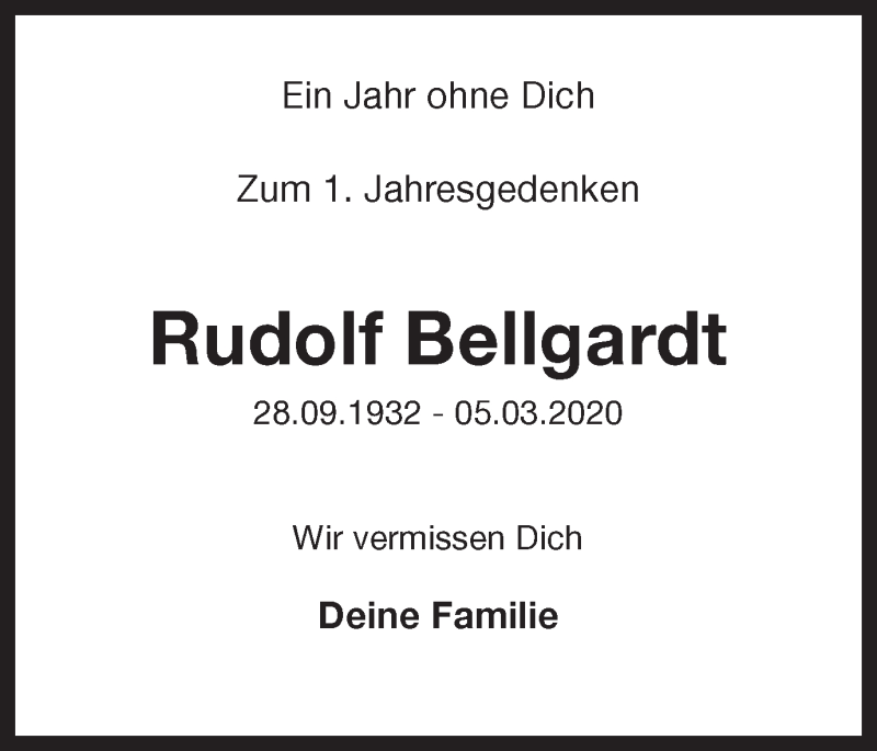  Traueranzeige für Rudolf Bellgardt vom 06.03.2021 aus 