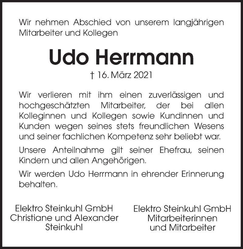 Traueranzeige für Udo Herrmann vom 20.03.2021 aus Ruhr Nachrichten