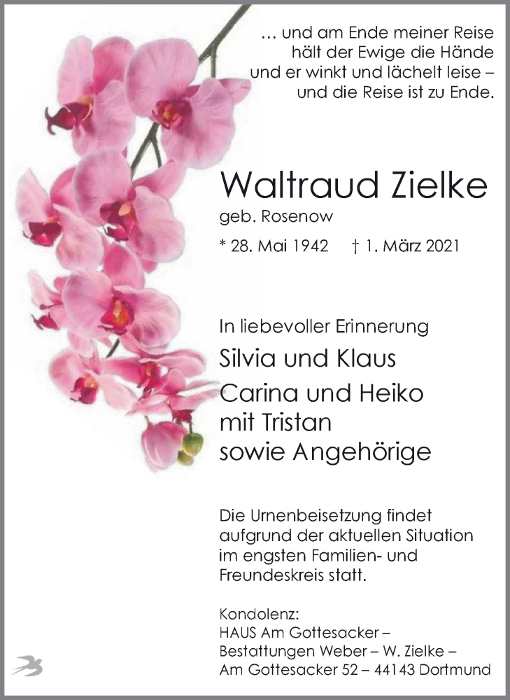  Traueranzeige für Waltraud Zielke vom 06.03.2021 aus 