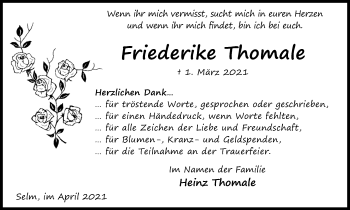 Traueranzeige von Friederike Thomale von Ruhr Nachrichten
