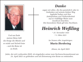 Traueranzeige von Heinrich Weßling von Münstersche Zeitung und Münsterland Zeitung