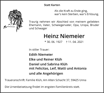 Traueranzeige von Heinz Niemeier 