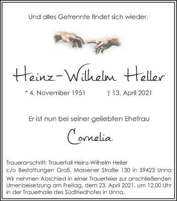 Traueranzeige von Heinz-Wilhelm Heller von Hellweger Anzeiger