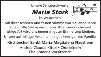 Traueranzeige von Maria Stork von Ruhr Nachrichten und Halterner Zeitung