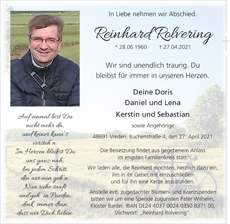  Traueranzeige für Reinhard Rolvering vom 30.04.2021 aus Münstersche Zeitung und Münsterland Zeitung