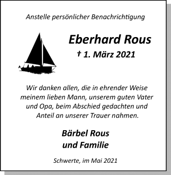 Traueranzeige von Erhard Rous 