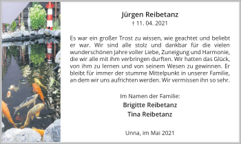 Traueranzeige von Jürgen Reibetanz von Hellweger Anzeiger