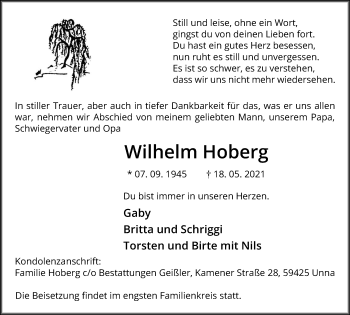 Traueranzeige von Wilhelm Hoberg von Hellweger Anzeiger
