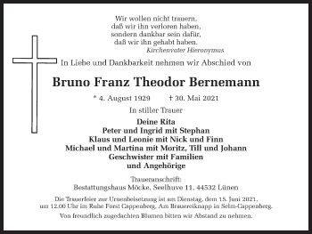 Traueranzeige von Bruno Franz Theodor Bernemann von Ruhr Nachrichten
