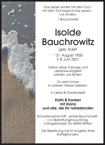 Traueranzeige von Isolde Bauchrowitz 