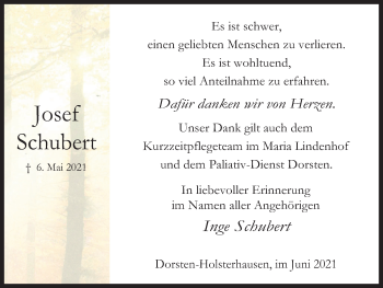 Traueranzeige von Josef Schubert von Ruhr Nachrichten und Dorstener Zeitung