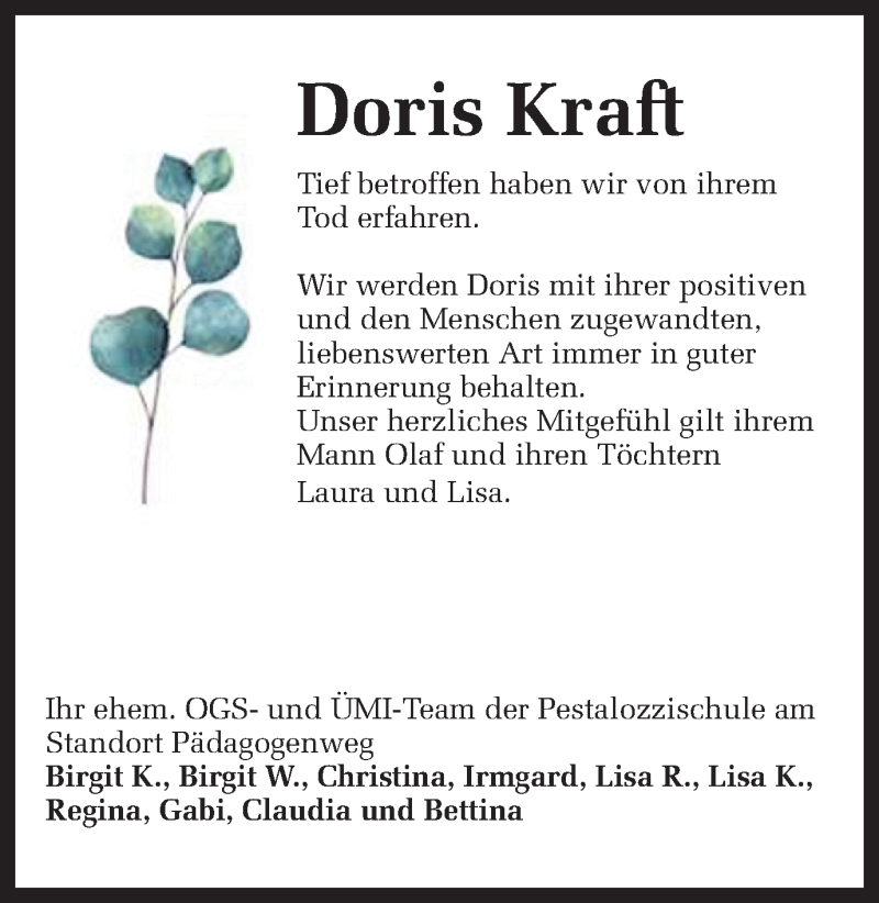  Traueranzeige für Doris Kraft vom 27.07.2021 aus Ruhr Nachrichten