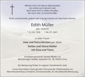 Traueranzeige von Edith Müller von Hellweger Anzeiger