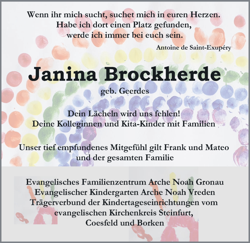  Traueranzeige für Janina Brockherde vom 31.07.2021 aus Hellweger Anzeiger