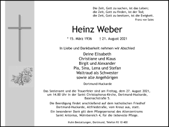 Traueranzeige von Heinz Weber 