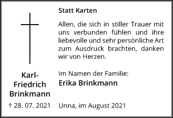 Traueranzeige von Karl-Friedrich Brinkmann von Hellweger Anzeiger
