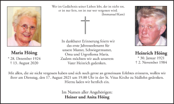 Traueranzeige von Maria und Heinrich Höing von Münstersche Zeitung und Münsterland Zeitung