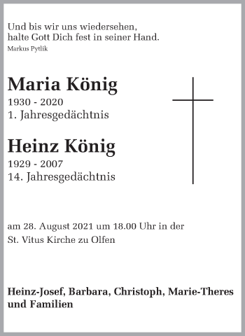 Traueranzeige von Maria und Heinz König von Ruhr Nachrichten