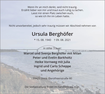 Traueranzeige von Ursula Berghöfer von Hellweger Anzeiger