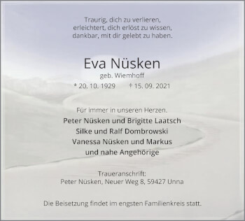 Traueranzeige von Eva Nüsken von Hellweger Anzeiger