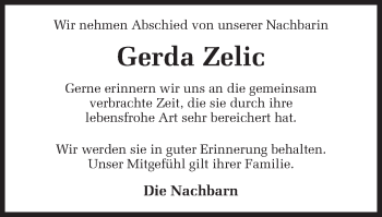 Traueranzeige von Gerda Zelic von Münstersche Zeitung und Münsterland Zeitung