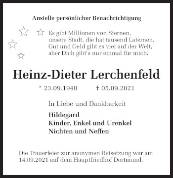 Traueranzeige von Heinz-Dieter Lerchenfeld 