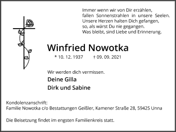 Traueranzeige von Winfried Nowotka von Hellweger Anzeiger