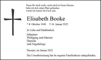 Traueranzeige von Elisabeth Booke von Ruhr Nachrichten und Dorstener Zeitung