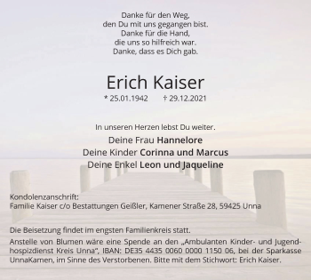 Traueranzeige von Erich Kaiser von Hellweger Anzeiger