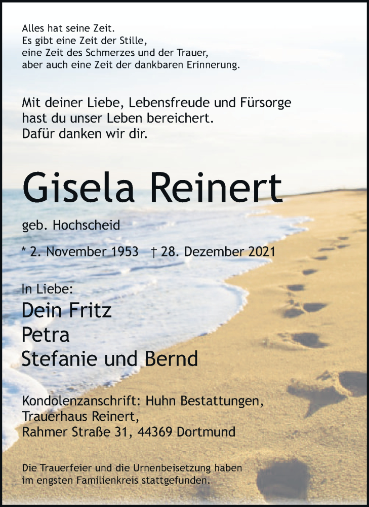  Traueranzeige für Gisela Reinert vom 08.01.2022 aus 