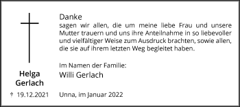 Traueranzeige von Helga Gerlach von Hellweger Anzeiger