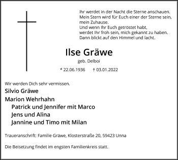 Traueranzeige von Ilse Gräwe von Hellweger Anzeiger