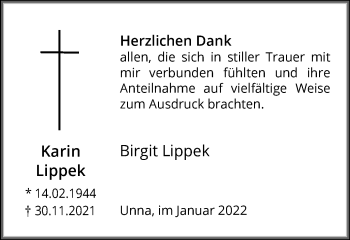 Traueranzeige von Karin Lippek von Hellweger Anzeiger