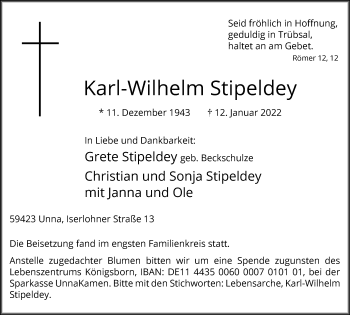 Traueranzeige von Karl-Wilhelm Stipeldey von Hellweger Anzeiger