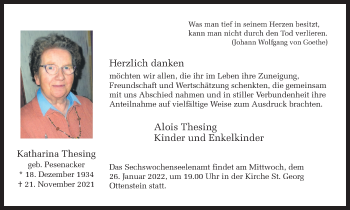 Traueranzeige von Katharina Thesing von Münstersche Zeitung und Münsterland Zeitung