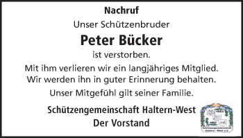 Traueranzeige von Peter Bücker von Ruhr Nachrichten und Halterner Zeitung