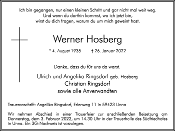 Traueranzeige von Werner Hosberg