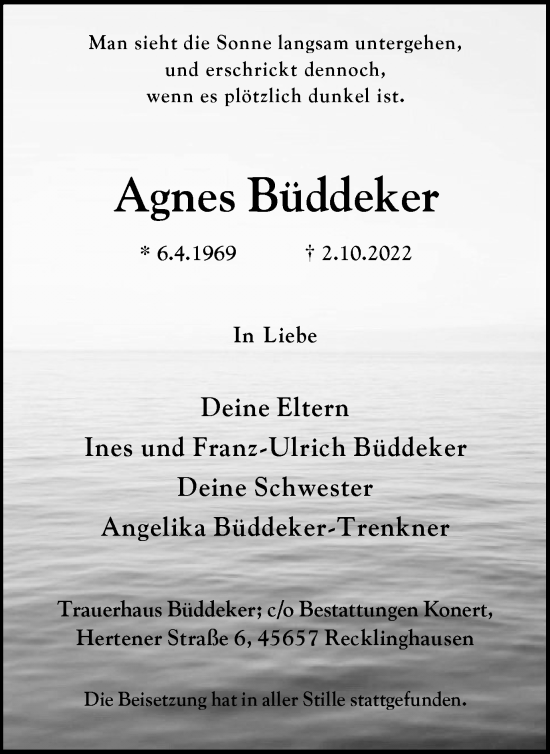Traueranzeige von Agnes Büddeker von Medienhaus Bauer