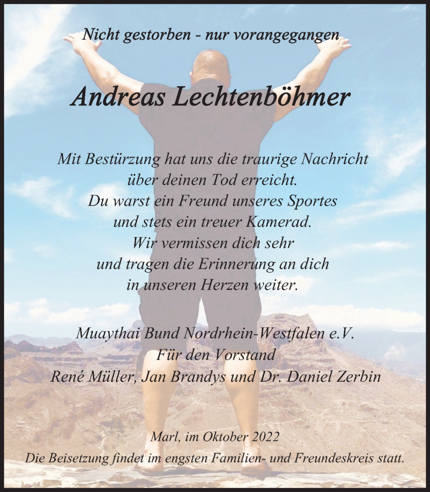  Traueranzeige für Andreas Lechtenböhmer vom 08.10.2022 aus Medienhaus Bauer