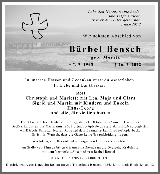 Traueranzeige von Bärbel Bensch 