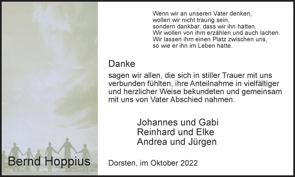  Traueranzeige für Bernd Hoppius vom 27.10.2022 aus Ruhr Nachrichten und Dorstener Zeitung