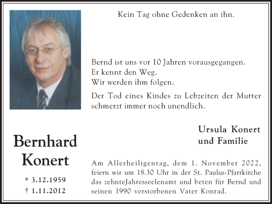 Traueranzeige von Bernhard Konert von Medienhaus Bauer