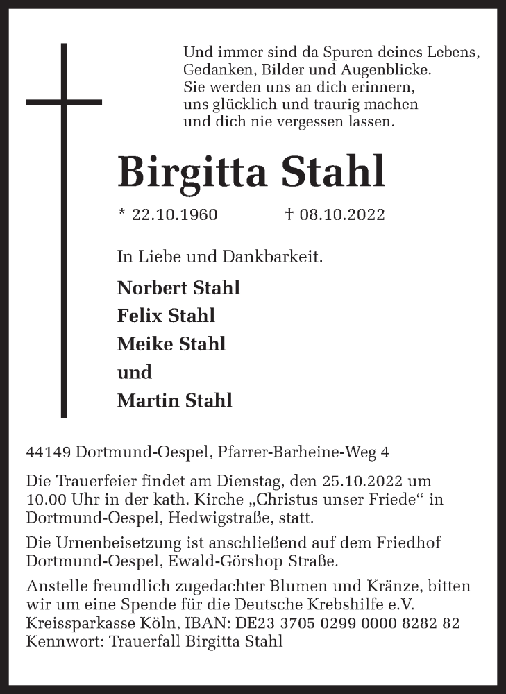 Traueranzeigen Von Birgitta Stahl Sich Erinnern De